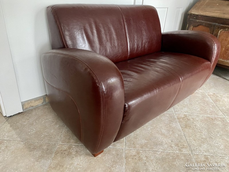 Art deco style leather club sofa