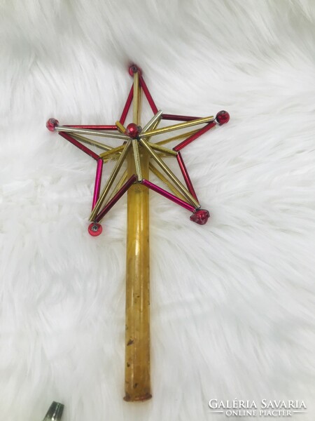 Retro glass Christmas tree decoration, top of Russian propaganda, red star