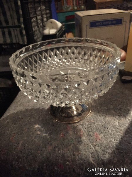 Cast glass serving tray with metal base (76)