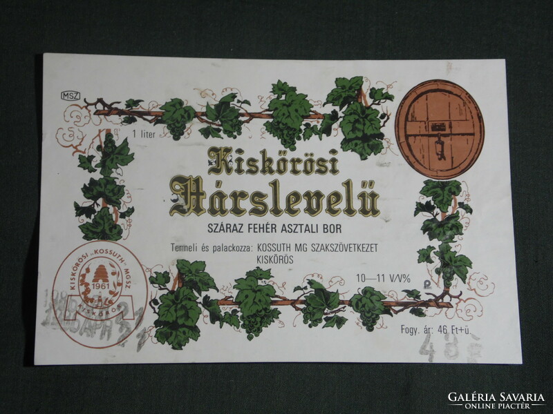 Wine label, Kiskőrös kossuth mgsz, winery, wine farm, Kiskőrös lime leaf wine