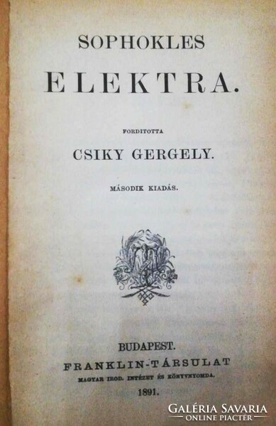 Szophoklesz elektra 1891 2nd edition (franklin) for sale