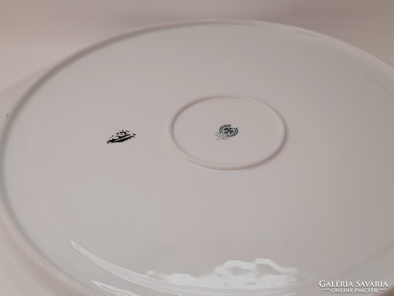 Hollóházi porcelán nagyméretű Erika mintás füles tál, 34 cm