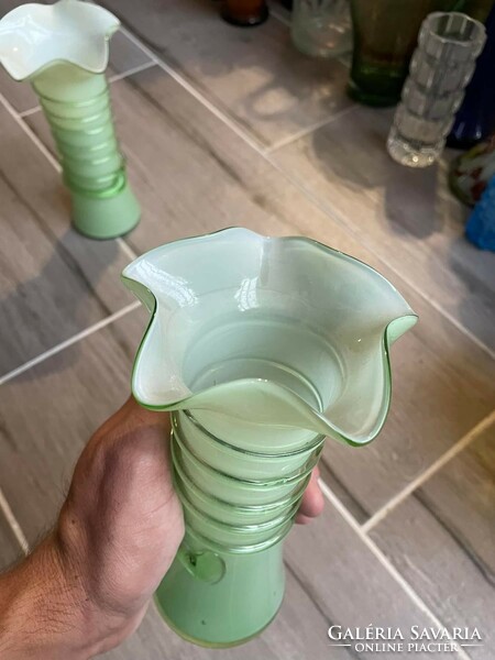 Beautiful midcentury modern greenish green glass vase collector's beauty