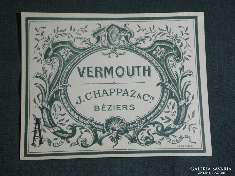Wine label, France, vermouth j.Chappaz&cie beziers