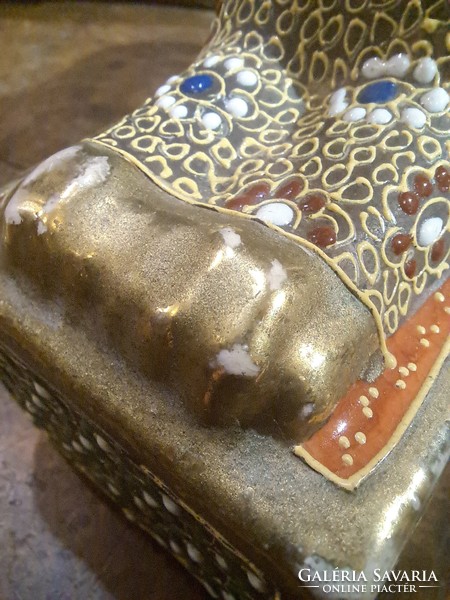 Antique enamel painted gilded faience lion, dog