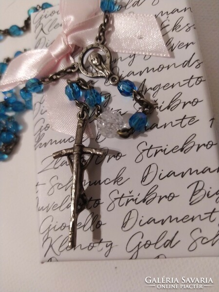 Vintage rosary with sparkling blue crystal stones