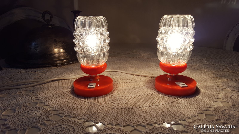 Mid century table and night lamps with bubble glass
