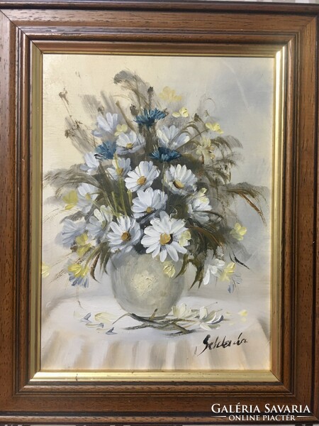 Virág csendélet vázában Széchenyi Szidónia 15x20 cm plusz keret