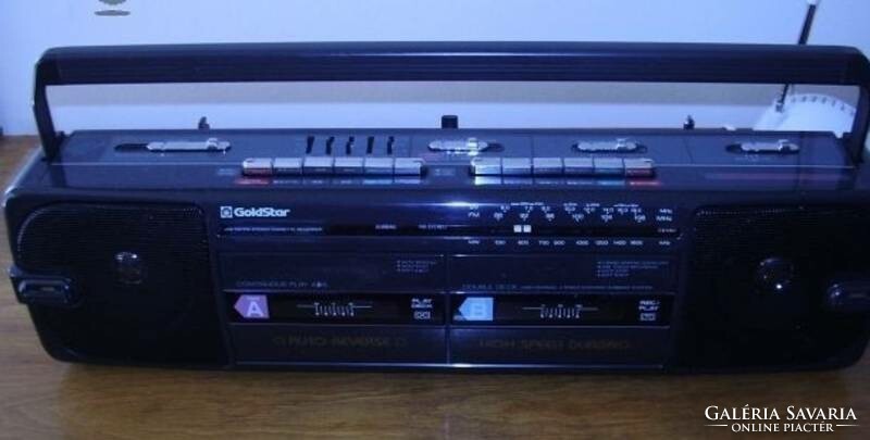 Two-cassette radio tape recorder.