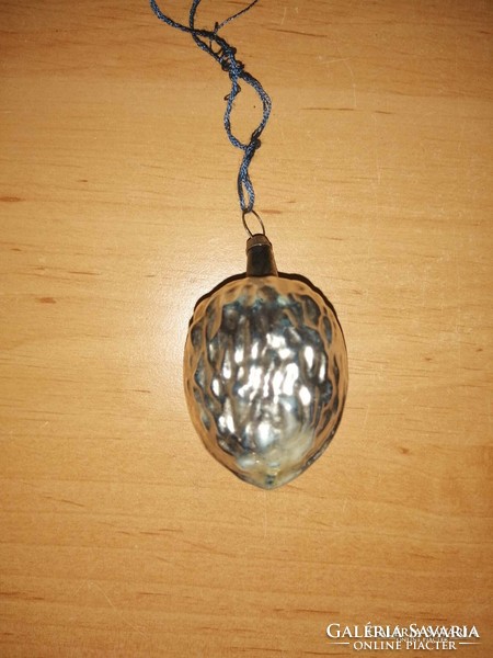 Antique glass Christmas tree ornament silver walnut 4 cm