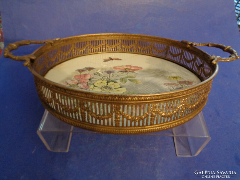 Antique faience tray with handles