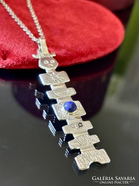 Egyedi ezüst nyaklánc és Medál, lápisz lazuli kővel