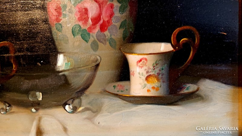 Molnár Z. János: Csendélet porcelán vázával, csészével