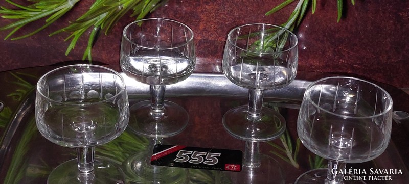 Old polished stemmed glass 4 pcs + vintage 18/8 stainless steel tray 555 shanghai china 40 x 27 cm