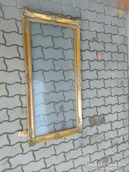 Antique wooden picture frame with glass