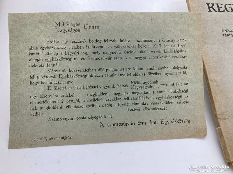 Tamássy Károly: Szamosújvár szabad királyi megyei város kegyúri joga. Turul Nyomda, 1942 - ritka!