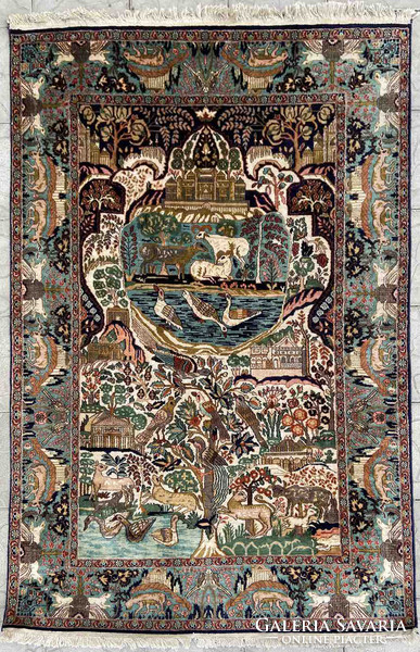 Garden of Eden - life tree patterned tabriz silk-wool Iranian handmade rug