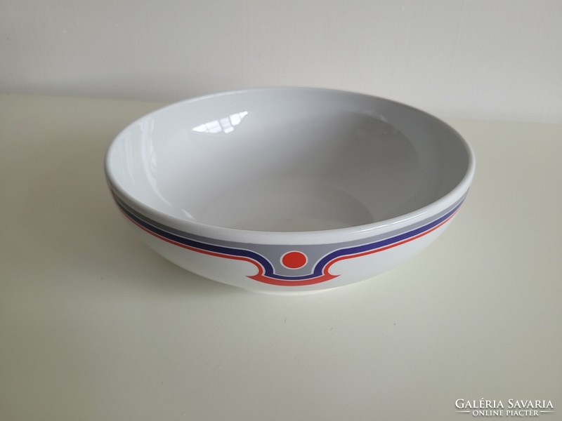 Retro lowland porcelain 25 cm large garnish serving bowl with blue red canteen pattern