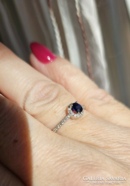 Zafír-gyémánt fehérarany 14k gyűrű