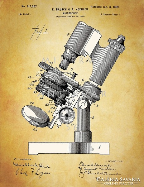Old laboratory microscope 1899 Prints of patent drawings of antique medical instruments and devices