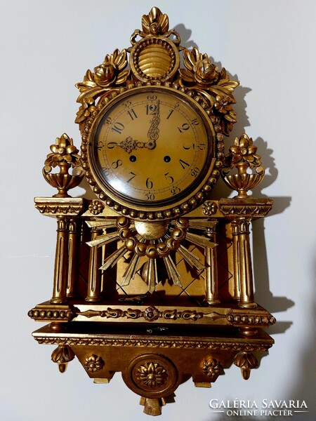 Antique French Carved Wood Richly Carved Gilt Wind Up 1/2 Strike Wall Clock (100)