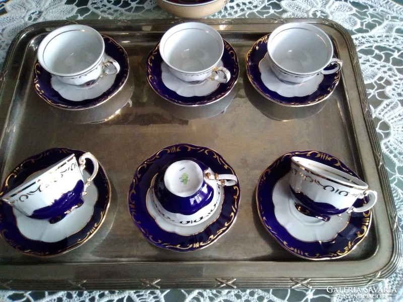 Zsolnay pompadour iii 6-person coffee cups with beautiful gold-cobalt painting.