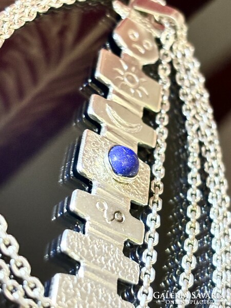 Unique silver necklace and pendant with lapis lazuli stone