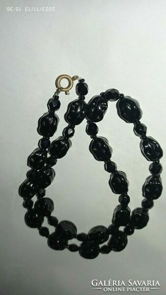 Short art deco black antique glass necklace, vintage women's jewelry