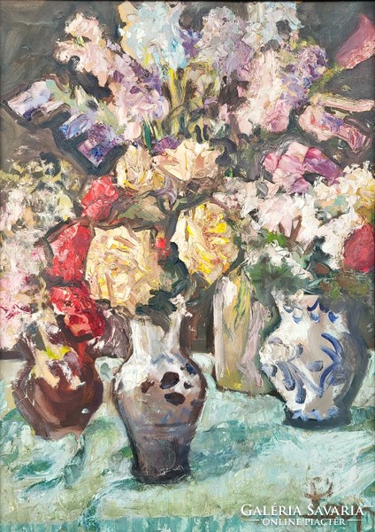Pap Gyula (1899 - 1983) Virágcsendélet c.Képcsarnokos festménye Eredeti Garanciával!