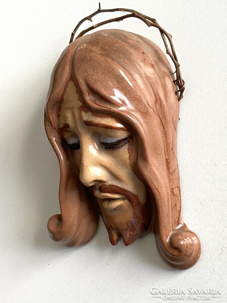 Nógrád art deco Jesus wall mask painted mural with crown of thorns