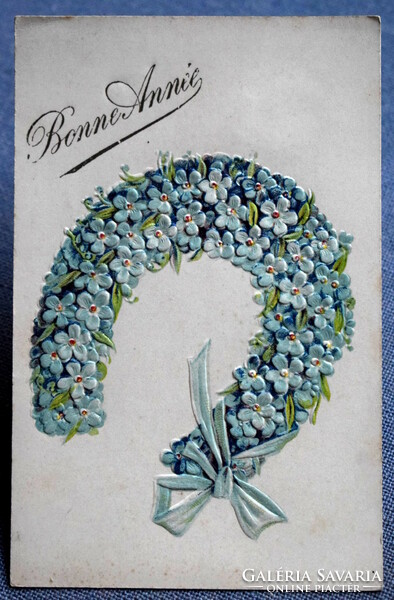 Antique embossed New Year greeting card - lucky horseshoe from Nemelejc from 1909