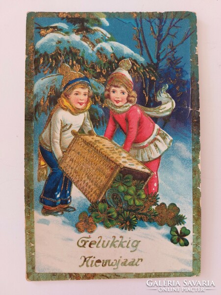 Régi képeslap 1939 újévi levelezőlap lóhere gyerekek