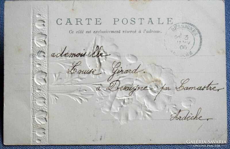 Antik dombornyomott Újévi üdvözlő képeslap - pipacsok 1906ból