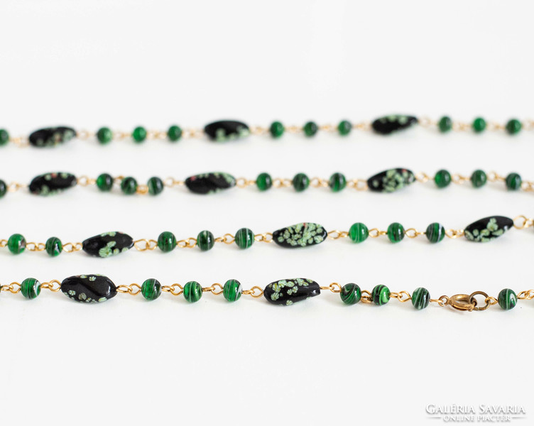Vintage necklace with colorful glass beads - Murano millefiori eye pieces and malachite imitations