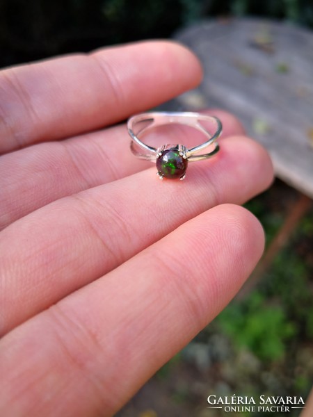 Beautiful silver ring with black opal stones