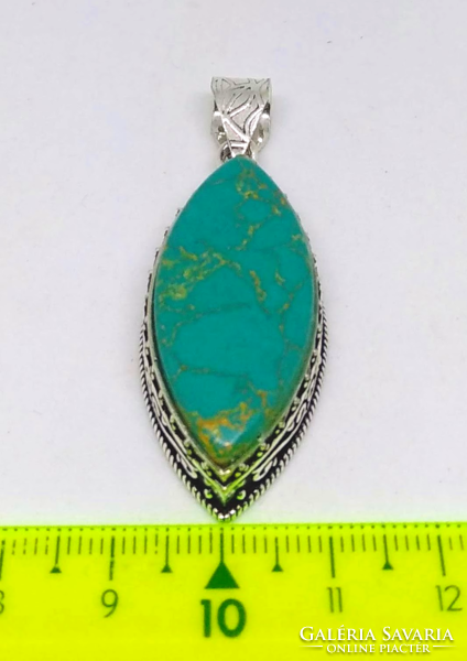 Copper turquoise stone pendant in a carved silver-plated socket sb-22712