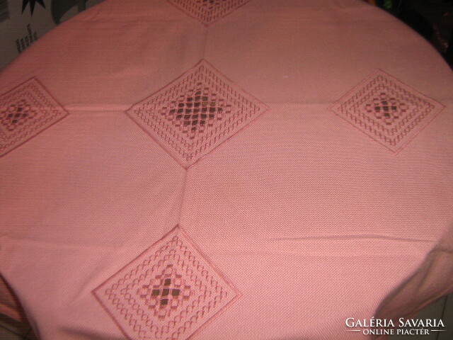 Wonderful mauve colored embroidered azure woven needlework tablecloth