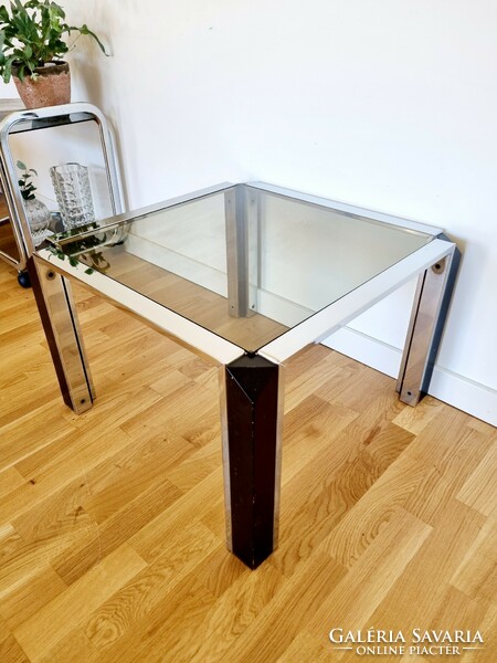 Vintage chrome frame glass table with black decor