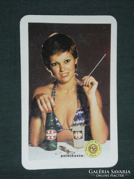 Kártyanaptár,Gyöngy üdítő ital,Pécs sörgyár,erotikus női modell, 1980 ,   (2)