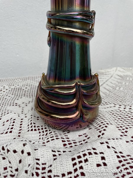 Gyönyörű eozinos  irizáló váza karcagi berekfürdői üveg Gyűjtői mid-century modern