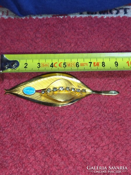 Vintage old retro women's pin brooch with zirconia and fire enamel 1960s never used