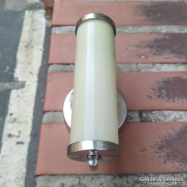 Bauhaus - art deco nickel-plated wall tube lamp renovated - cream-colored cylinder shade