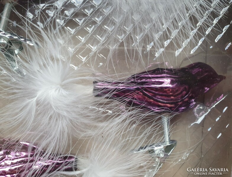 3db/doboz csipeszes lila üveg madár karácsonyfadísz dekoráció kellék csíptethető