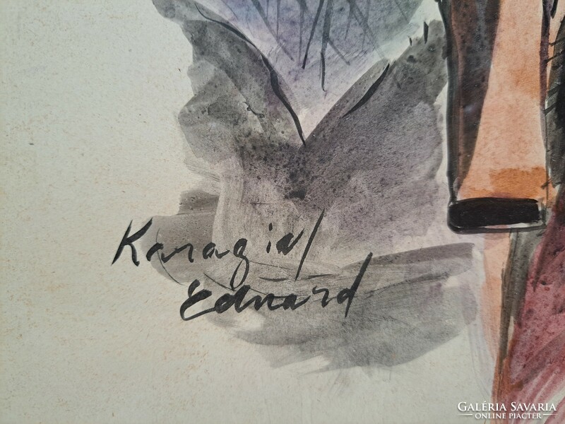 Karagich Eduárd: Asztalnál ülő nő, 1940-es évek - régi enteriőr, pécsi festő
