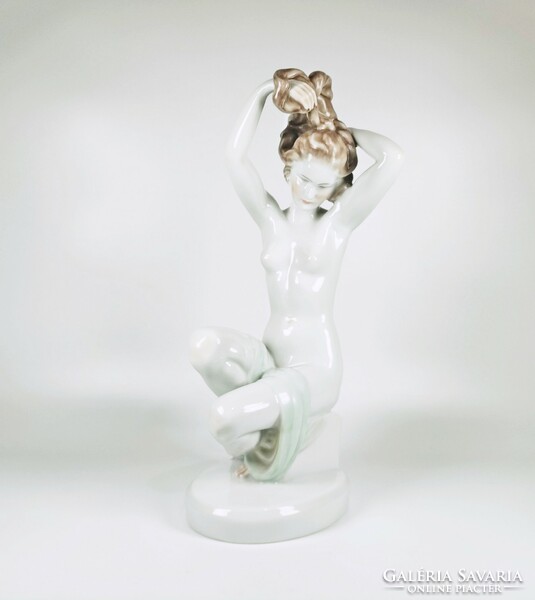 Herendi, seated female nude figure, lux elek design, 37 cm., Flawless! (D003)