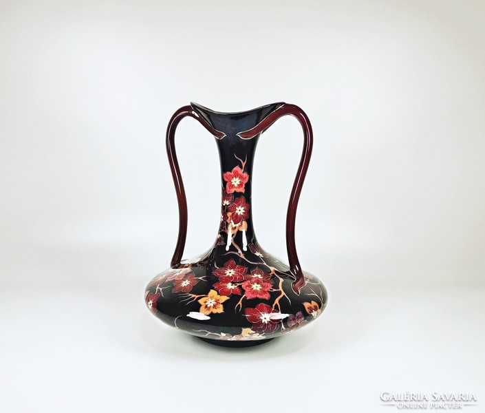 Zsolnay, multi-fired eosin signed hand-painted porcelain vase with floral pattern, flawless! (Bt005)