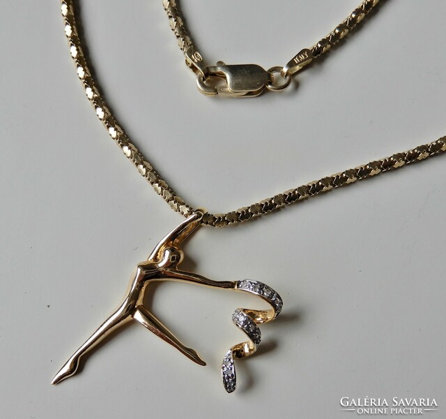 Milor Italian gold-plated silver necklace with ballerina pendant and diamonds