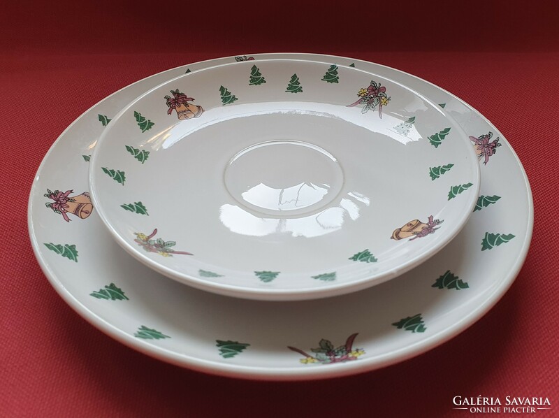 Christmas German porcelain breakfast set, incomplete saucer, small plate, partial plate with cookies