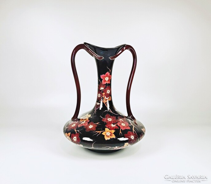 Zsolnay, multi-fired eosin signed hand-painted porcelain vase with floral pattern, flawless! (Bt005)