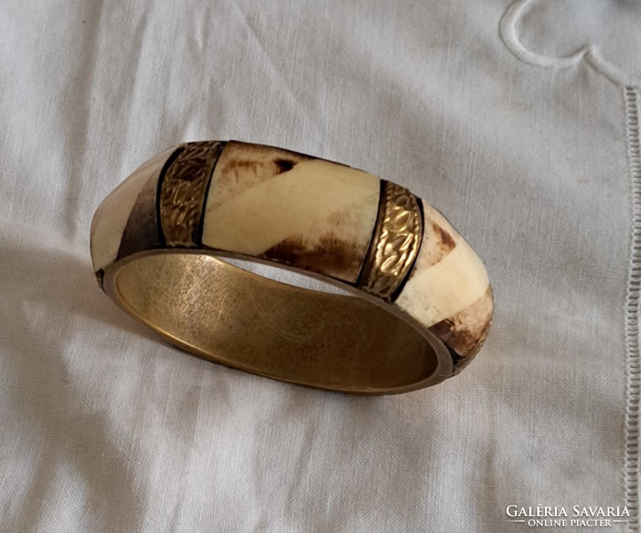 Wide bracelet with antique Indian bone inlay